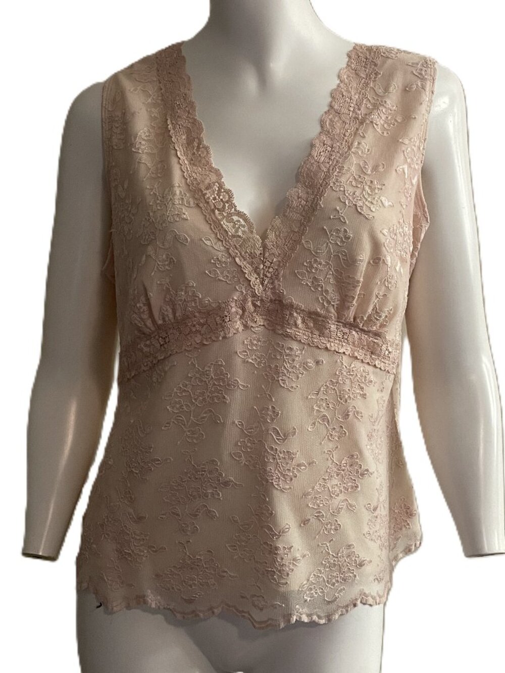 Vintage Y2K Worthington Lace Babydoll Cami Top XL Romantic Coquette Blush Lined